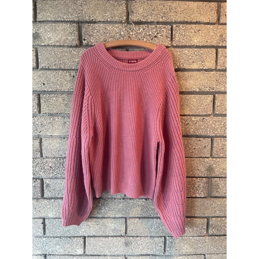 Staud Aura Pink Knit Sweater Balloon Sleeves Womens XL Soft Wool & Cotton Blend - Picture 3 of 14
